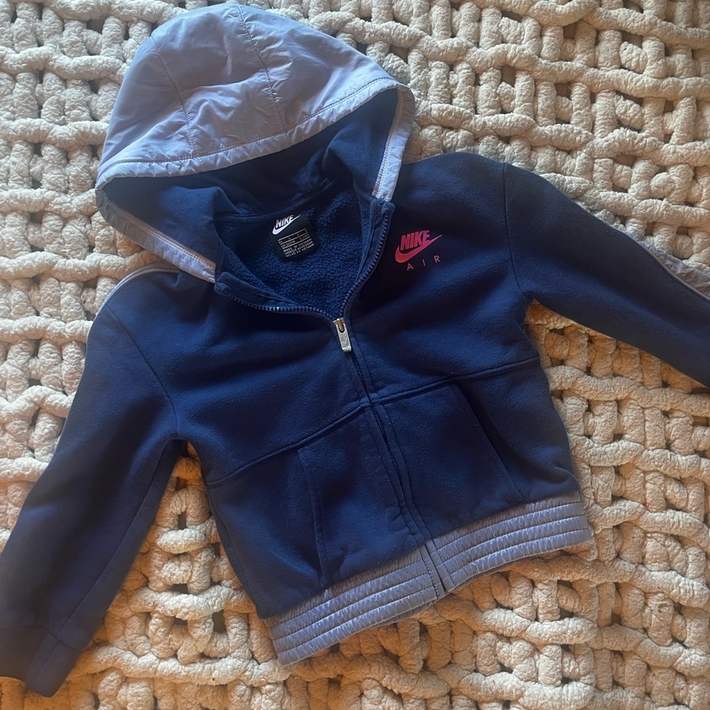 Nike Kids Navy Hoodie with Light Gray Hood & Pink Nike Air Logo